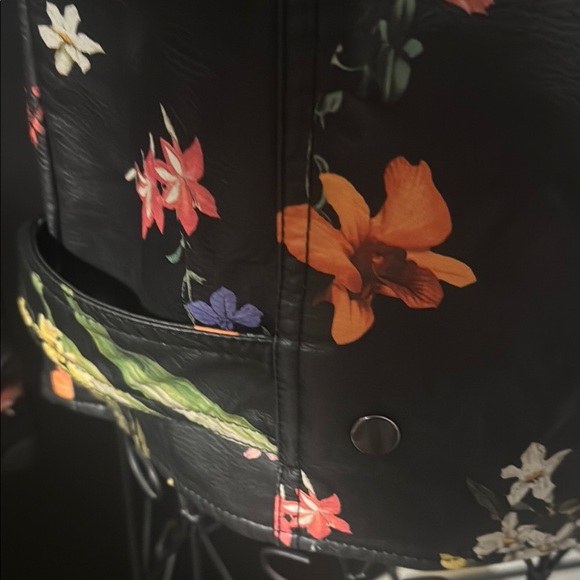 Bagatelle Black Leather Moto Jacket with Floral Design - Picture 3 of 8